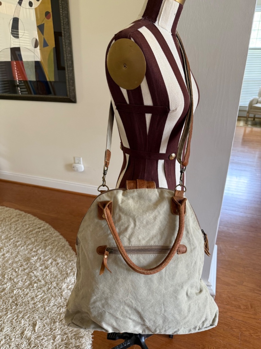 Myra Bag Upcycled Gerster Canvas Convertible Bag Genuine Leather Accents - Picture 2 of 11